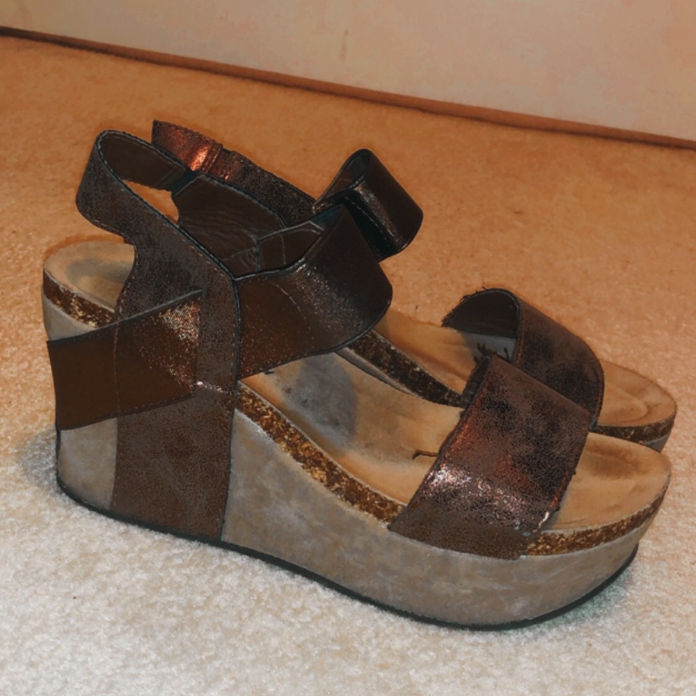 brown metallic wedges